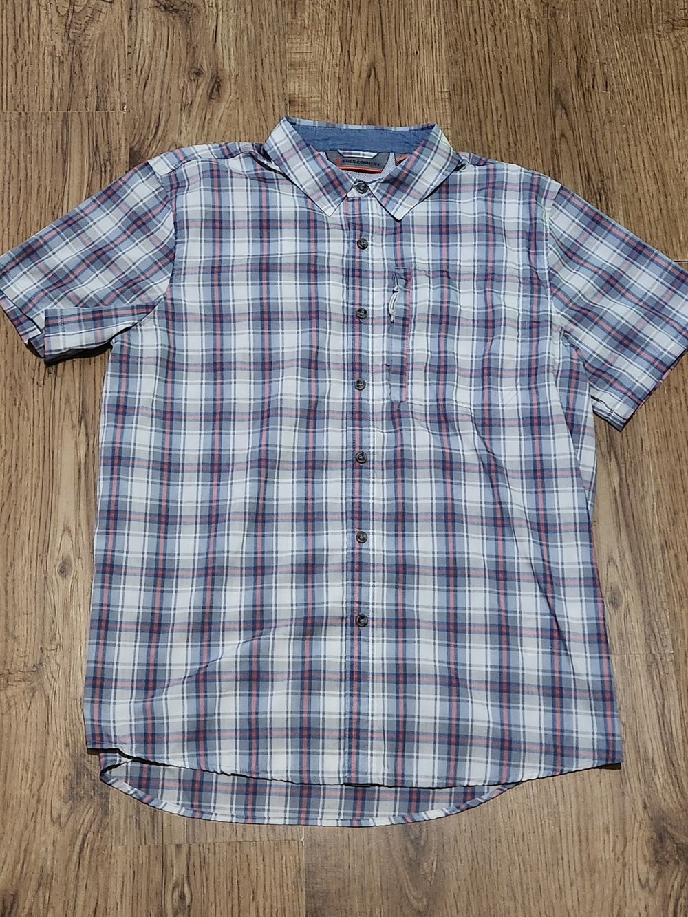 Free Country Men's Short-Sleeve Plaid Button-Down Shirt - White Blue Red